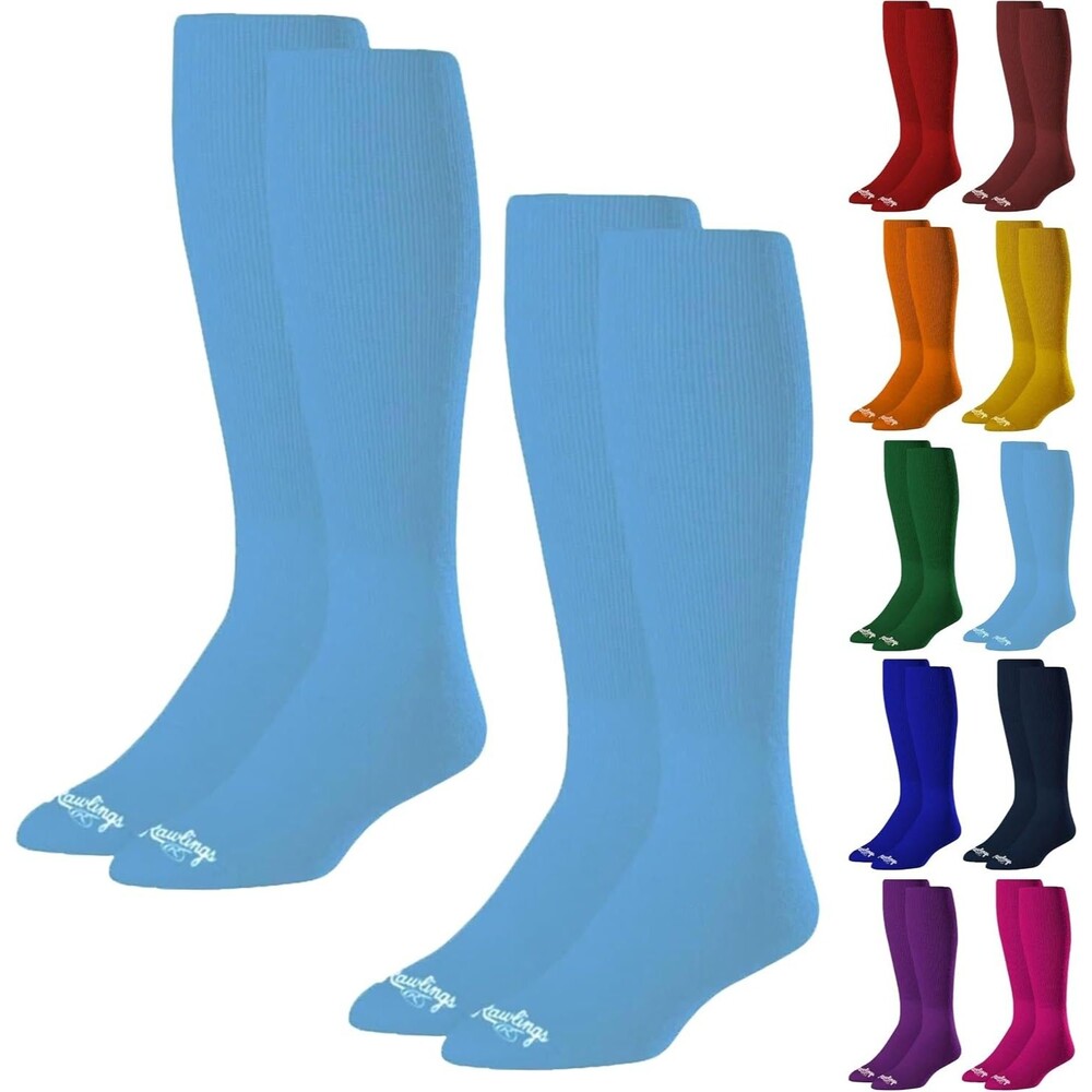 Rawlings Baseball Softball Socks, 2 Pair, Columbia Blue, L